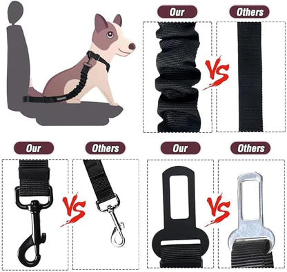 COOYOO Dog Seat Belt,Retractable Dog Car Harness Seat Belt for Car Adjustable Nylon Pet Safety Seat Belts Heavy Duty &amp; Elastic Bungee Buffer