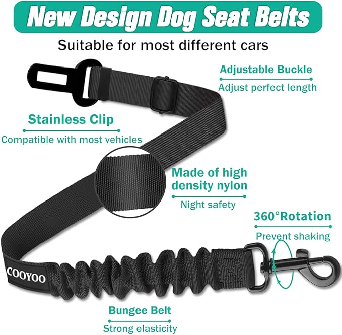 COOYOO Dog Seat Belt,3 Piece Set Retractable Dog Car Harness Adjustable for Vehicle Nylon Pet Safety Heavy Duty &amp; Elastic