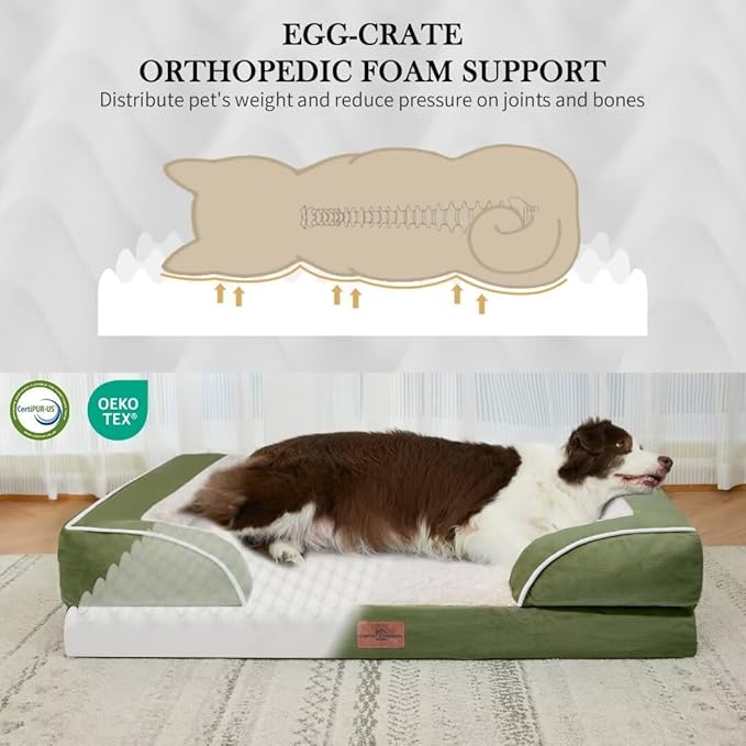 Comfort Expression Orthopedic Dog Beds for Jumbo Breed Large Dogs, Jumbo Dog Beds Waterproof, PV Washable Pet Sofa Couch with Removable Cover &amp; Non-Slip Bottom(Light Green)