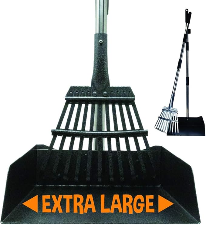 Bodhi Dog Pooper Scooper for Large Dogs - Heavy Duty Metal Poop Scoop w/Long Handle Tray &amp; Rake - Dog Poop Scooper for Yard, Grass, Street, Gravel &amp; Outdoor Areas - Pet Waste Cleanup Tool