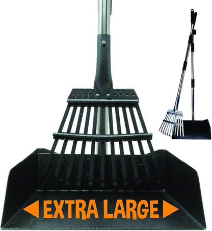 Bodhi Dog Pooper Scooper for Large Dogs - Heavy Duty Metal Poop Scoop w/Long Handle Tray &amp; Rake - Dog Poop Scooper for Yard, Grass, Street, Gravel &amp; Outdoor Areas - Pet Waste Cleanup Tool