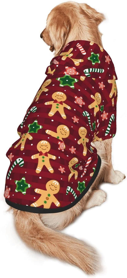 Christmas with Gingerbread Men, Candies Hoodie,Christmas Cosplay Dog Clothes with Pocket and Hat Winter Clothes Sweaters Small
