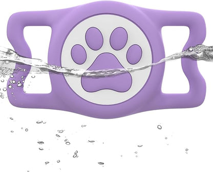 IP68 Waterpoof Dog Airtag Holder, Stretchy Silicone Full Body Covered Apple Air Tag Holder for Dog Cat Collar Fit All Width Collar (Purple, 1 Pack)