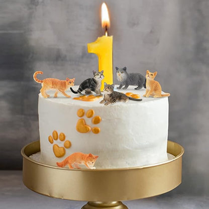 Toymany 8PCS Grey &amp; Orange Cat Figurines Set, Realistic Cat Figures Kitten Toys, Cat Cake Toppers Easter Eggs Birthday Gift for Kids Children