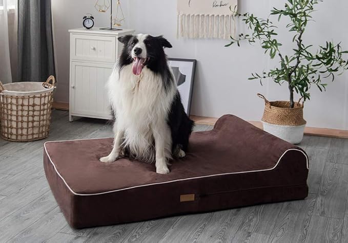KOPEKS Orthopedic Memory Foam Dog Bed 7" Inch Thick Extra Large Dog Bed With Pillow Brown 50"x34"x10" Includes Waterproof Liner &amp; Durable Removable Cover With Smart Design