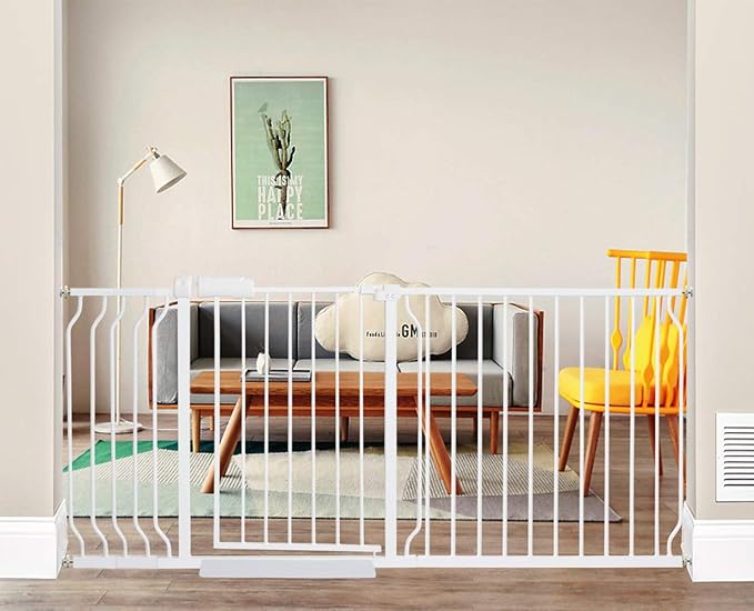 ALLAIBB Extra Wide Pressure Mounted Baby Gate Walk Through Child Kids Safety Toddler Tension White Long Large Pet Dog Gates with Extension for doorways Kitchen (66.93"-71.65"/170-182cm)