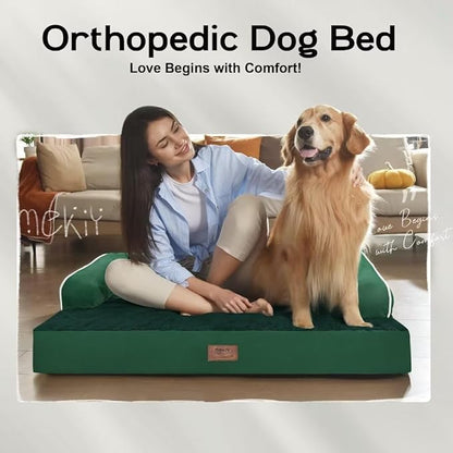 Large Dog Bed Orthopedic Washable Extra XXXLarge Big Dog Bed with Washable Bolster &amp; Memory Foam Couch Sofa - Waterproof with Removable Cover - Emerald