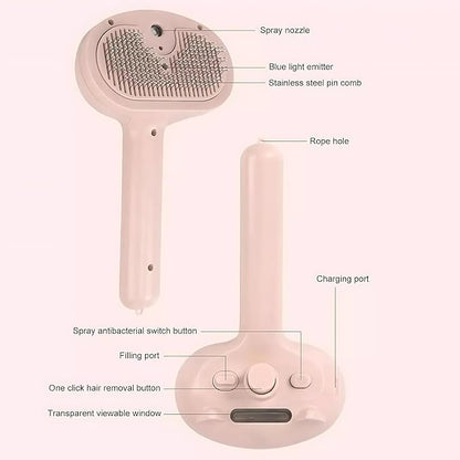 4 in 1 Cat Steam Brush: steam brush for cats, Grooming, Shedding, Mist Spray, Hair Removal Comb &amp; Massager, USB Rechargeable Self Cleaning cat steam brushes for indoor cats - White