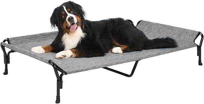 Veehoo Cooling Elevated Dog Bed, Guardrail Raised Pet Cot, Indoor &amp; Outdoor XXL Pet Bed with Washable &amp; Breathable Teslin Mesh, Non-Slip Feet, Dog Couch Bed, 62.5" x 37", Black Silver