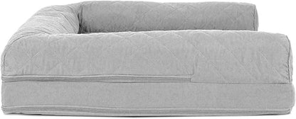 Furhaven Cooling Gel Dog Bed for Large/Medium Dogs w/ Removable Bolsters &amp; Washable Cover, For Dogs Up to 55 lbs - Quilted Sofa - Silver Gray, Large