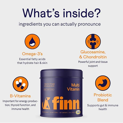 Finn All-in-1 Multivitamin for Dogs - Daily Multi with Probiotics, Omegas &amp; Nutrients to Support Everyday Wellness - 90 Soft Chews