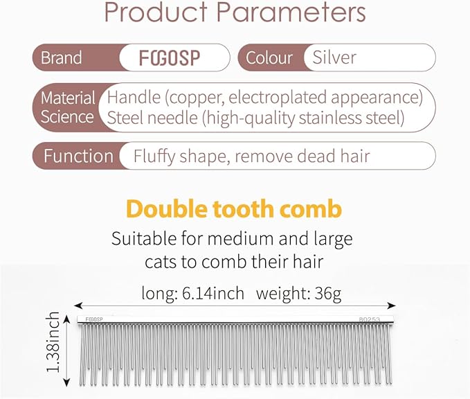 6.1" Dog Grooming Comb for Long Haired Cats &amp; Dogs