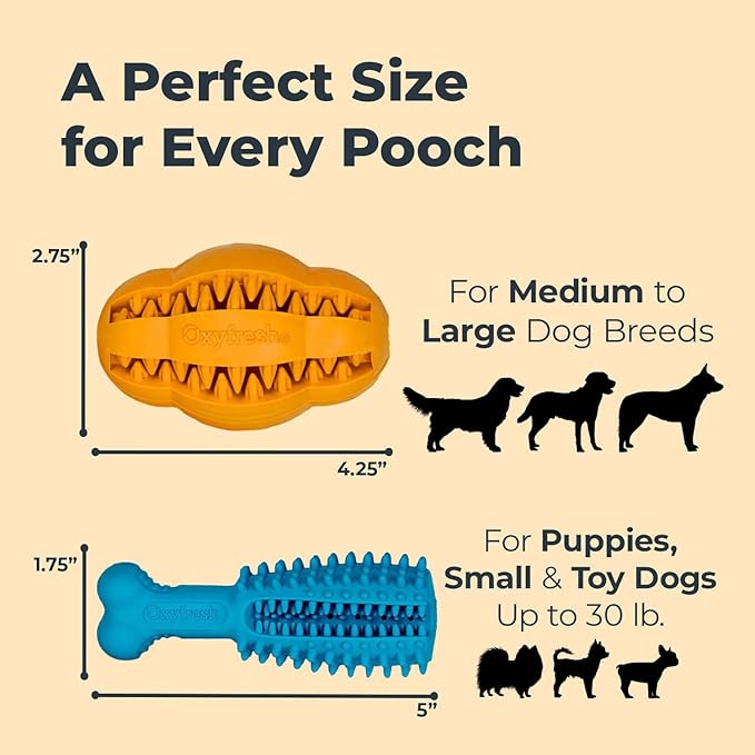 Oxyfresh Dog Dental Chew Toy - Best Durable Rubber Dog Toy &amp; Puppy Teething Toy - Helps Remove Plaque, Cleans Teeth &amp; Freshens Breath Without Brushing (Small)