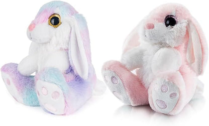 My OLi Bunny Stuffed Animal Pack of 2 Plush Rabbit 7in Stuffed Bunny with Floppy Ear Bedtime Friend Soft Toy Gifts for Girls Boys Kids, Pink &amp; Rainbow