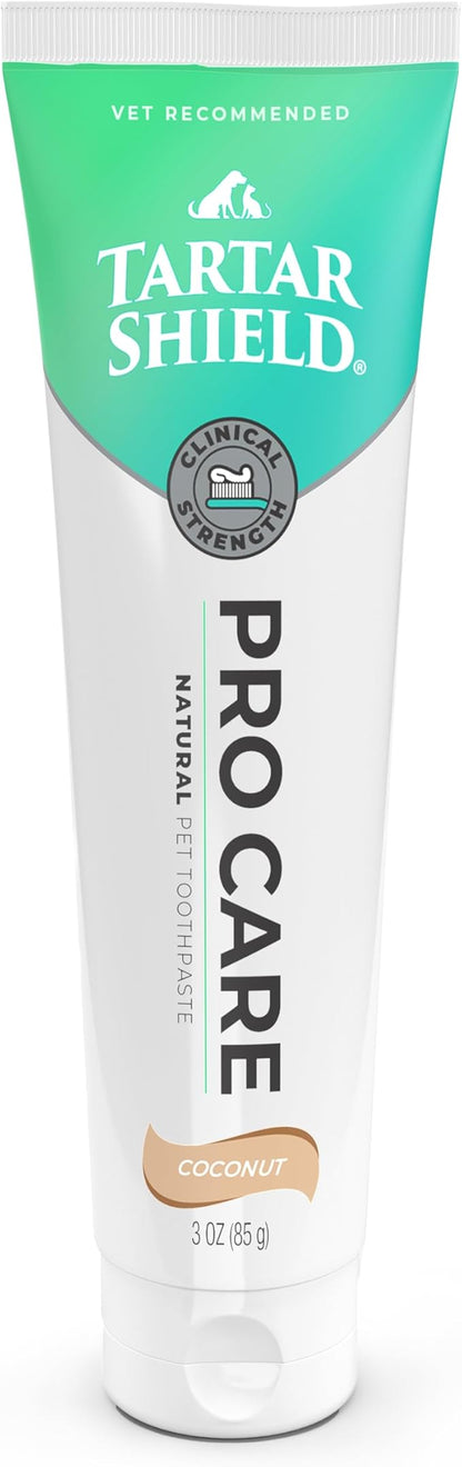 Tartar Shield Pro Care – Natural Enzymatic Pet Toothpaste – Protects Against Plaque &amp; Tartar – Freshens Breath &amp; Gently Removes Stains – for Dogs &amp; Cats – Coconut Flavor, 3 Oz.