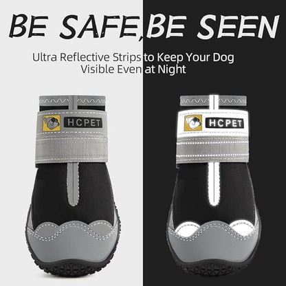 Hcpet Dog Shoes for Large Dogs, Waterproof Dog Booties for Small Medium Dogs, Anti-Slip Dog Boots &amp; Paw Protectors for Hot Pavement Winter Snow Hiking with Reflective Straps Black Size 7