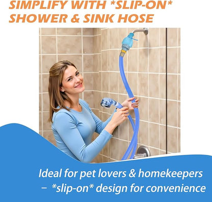 Slip-On Shower Hose Attachment with 6 Ft Hose - Faucet &amp; Tub Faucet Adapter for Pet Bathing, Kitchen Sink, Portable Handheld Shower Head (Crystal Blue)