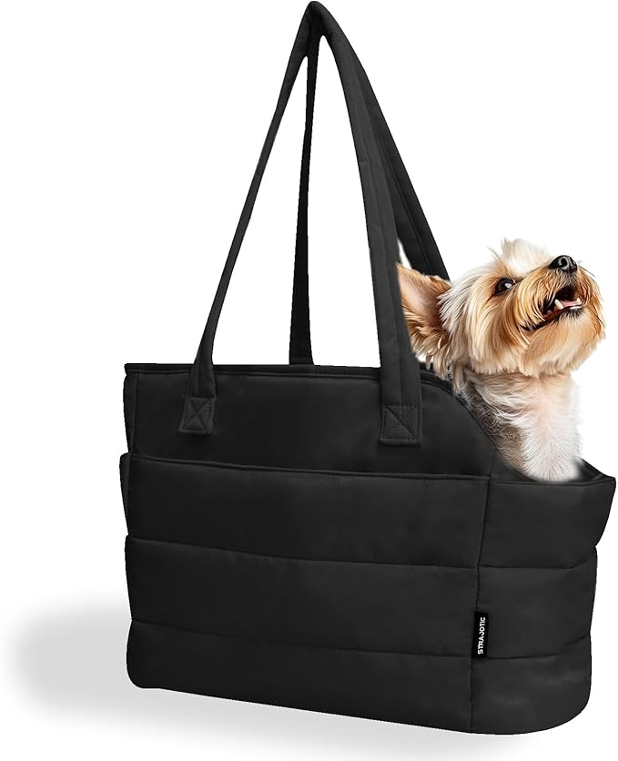Lightweight Dog Purse Carrier for Small Dogs Under 15 lbs, Puffy Quilted Pet Carrier Tote for Puppies with Safety Leash Clip, Women&