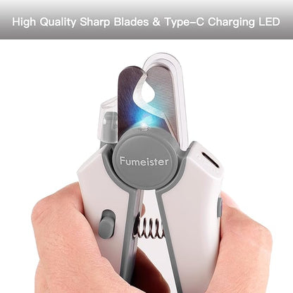 Type-C Rechargeable Dog &amp; Cat Nail Clippers - LED Pet Nail Trimmer with Built-in Nail File, Extra Sharp Blades for Small &amp; Medium Dogs, Indoor Cats (White-Gray)