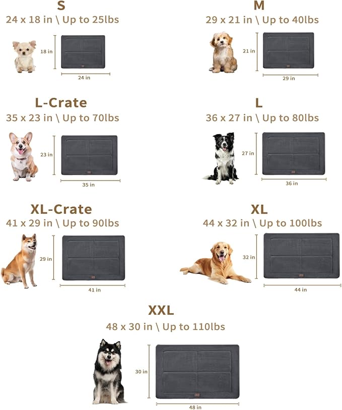 Made4Pets Dog Crate Pad Bed for Medium Dogs, Washable &amp; Reversible, Anti-Slip Kennel Mat for Cozy Sleeping, Soft Fluffy Dog Bed for Indoor &amp; Outdoor Use, 29"x21", Dark Gray