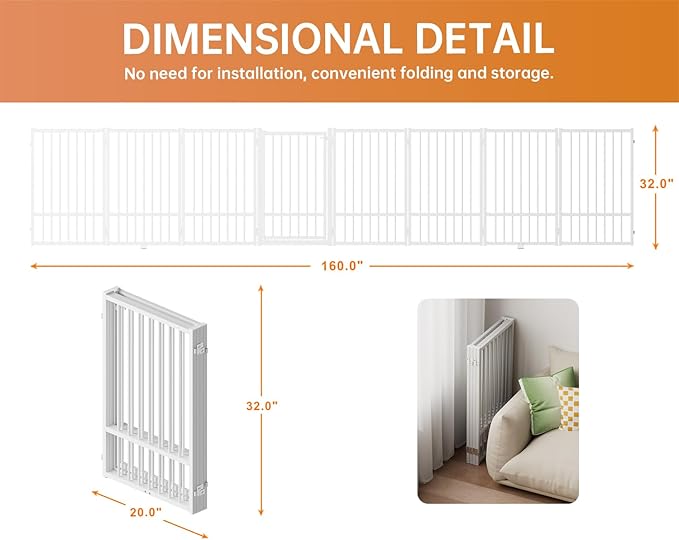 Full Metal Freestanding Dog Gate with Door, 32&
