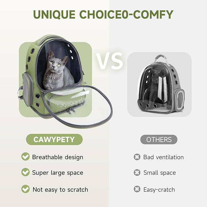 Cat Backpack Carrier, Breathable Cat Carrier Large Space Bubble Pet Backpack for Kitty Small Dog up to 15lbs, Transparent &amp; Foldable Pet Carrier for Travel Hiking