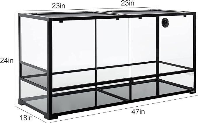 REPTIZOO 88 Gallon Large Reptile Terrarium 48" x 18" x 24" Knock-Down Glass Reptile Tank with Double Hinge Door &amp; Screen Ventilation, Supporting Used as 2 Separate Habitats Easy Assembly