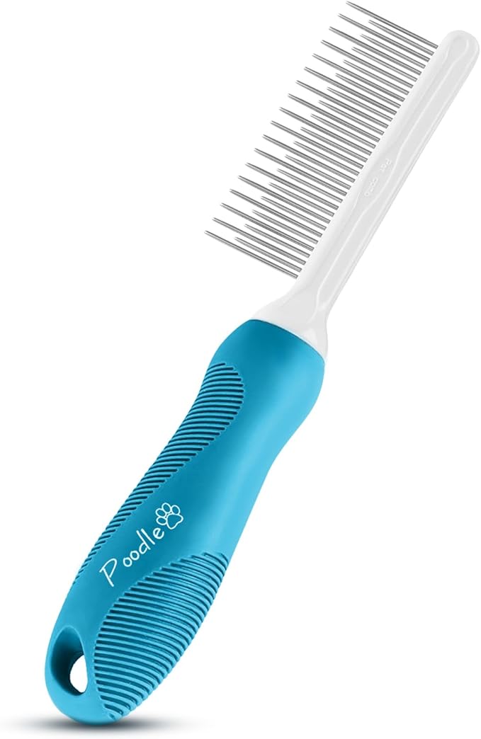 Poodle Grooming Comb - Metal Dematting Comb with Long &amp; Short Stainless Steel Teeth for Removing Matted Hair &amp; Knots, Safe and Gentle for Dogs &amp; Cats