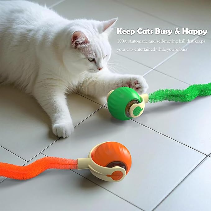 Interactive Cat Toy Ball | Automatic Moving Smart Anti-Depression Pet Toy with Light | Speedy Tail 3.0 Cat Mouse Toy | Electric Rechargeable Enrichment Toy for Indoor Bored Cats &amp; Dogs (Orange)