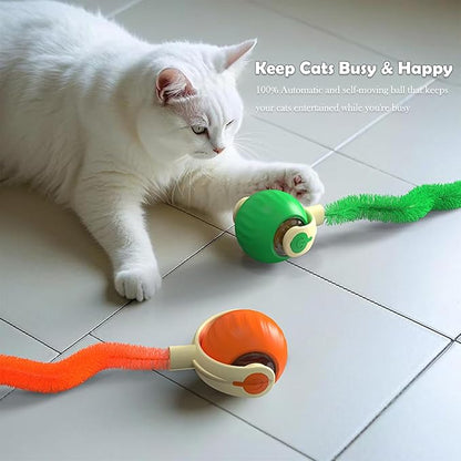 Interactive Cat Toy Ball | Automatic Moving Smart Anti-Depression Pet Toy with Light | Speedy Tail 3.0 Cat Mouse Toy | Electric Rechargeable Enrichment Toy for Indoor Bored Cats &amp; Dogs (Orange)