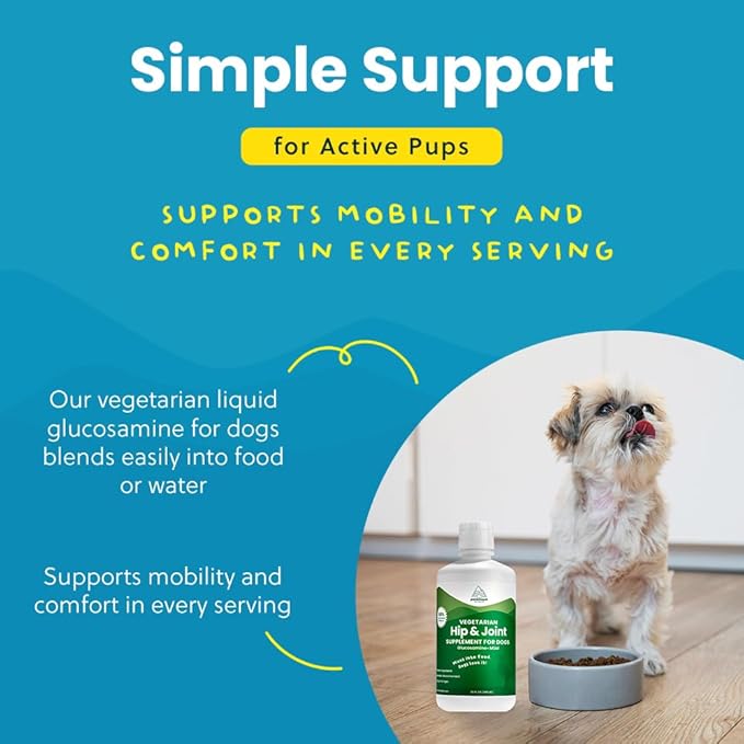 Plant-Based Liquid Glucosamine for Dogs, 1600mg Joint Support with Chondroitin, MSM &amp; Omega 3-6-9, Shellfish-Free Dog Arthritis Supplement for Mobility &amp; Flexibility, Made in USA, 32 oz
