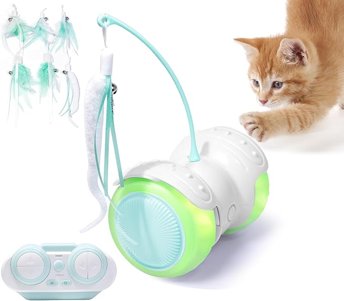 Remote Control Cat Toy with Auto Mode - Interactive Cat Toy Feather for Indoor, Moving Cats Catnip Toys &amp; LED to Keep Bored Cats Active &amp; Entertained