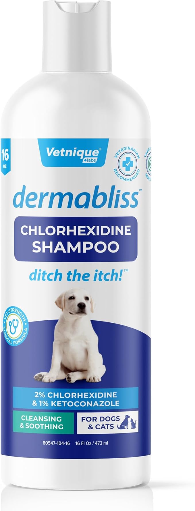 Vetnique Dermabliss Chlorhexidine for Dogs Skin Health - Antibacterial Medicated Dog Shampoo - for Skin Infections &amp; Irritation, Hot Spots &amp; Redness Relief (Medicated Shampoo, 16oz)