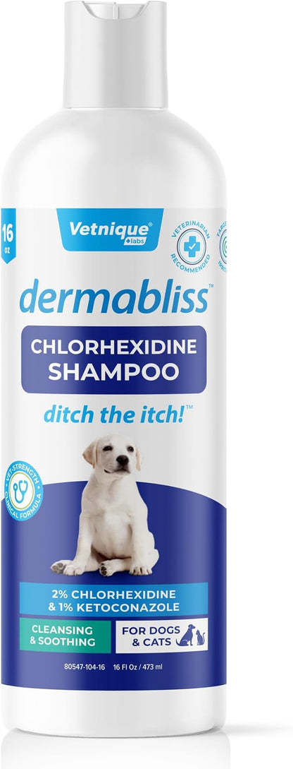 Vetnique Dermabliss Chlorhexidine for Dogs Skin Health - Antibacterial Medicated Dog Shampoo - for Skin Infections &amp; Irritation, Hot Spots &amp; Redness Relief (Medicated Shampoo, 16oz)