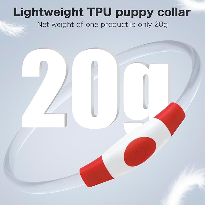BSEEN Light Up Dog Collar - Rainproof LED Dog Collar Rechargeable - TPU Cuttable Glowing Puppy Collar for Small Dogs&amp; Cats, High Visibility Safety Dog Lights for Night Walking (XS-Red 40cm)