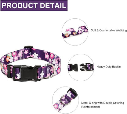 Mercano Adjustable Dog Collar - Special Design Patterns, Soft Nylon Comfortable Sturdy Pet Collar for Small Medium Large Dogs (M, Floral Pink)