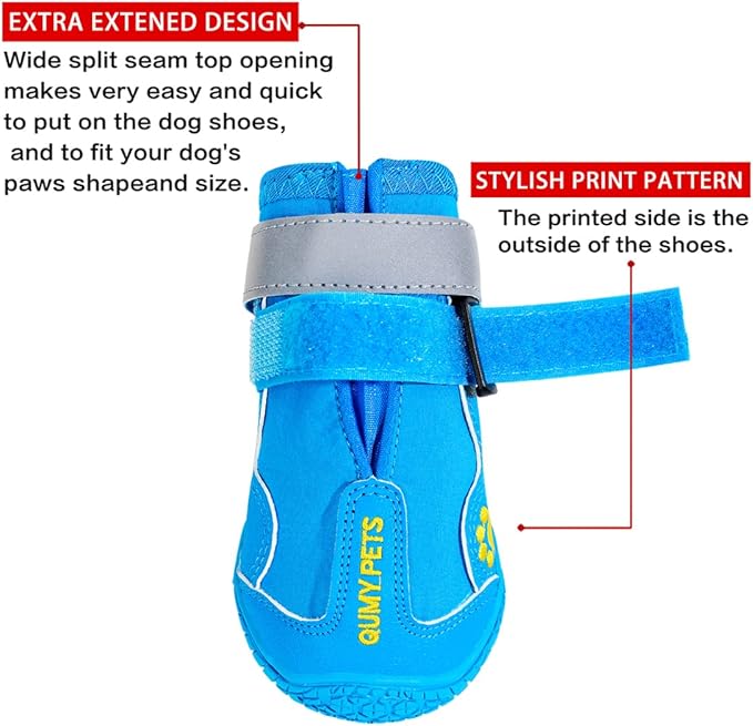 QUMY Dog Shoes for Large Dogs, Medium Dog Boots &amp; Paw Protectors for Winter Snowy Day, Summer Hot Pavement, Waterproof in Rainy Weather, Outdoor Walking, Indoor Hardfloors Anti Slip Sole Blue 6