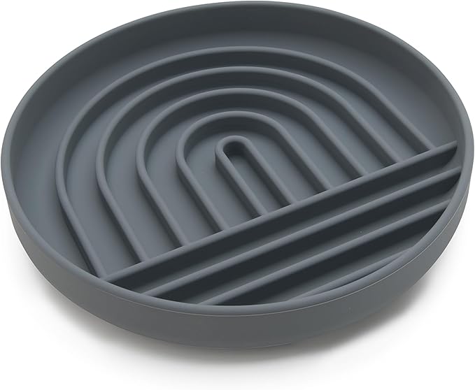 The Slowdown Bowl Silicone Slow Feeder for Cats &amp; Dogs, Slow Eating Mealtime Solution with Modern Lick Mat Design, Reduces Gulping, Fits 1 Cup 6” Across x 1.25” Tall, Small-Charcoal