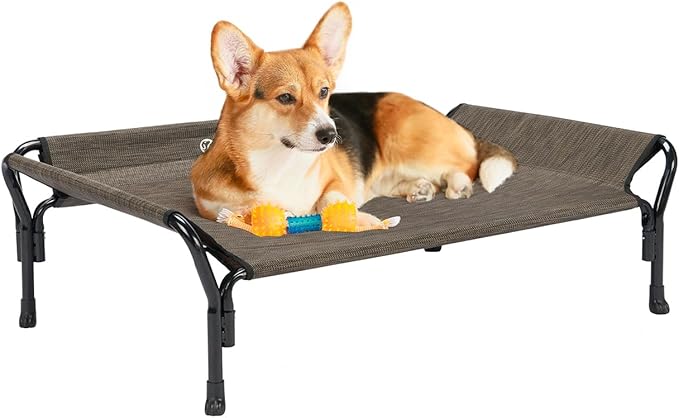 Veehoo Medium Elevated Dog Bed, Guardrail, Non-Slip, Chewproof, Washable &amp; Breathable Teslin Mesh, Brown