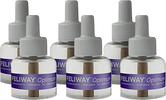 FELIWAY Optimum 6 x 30 Day Cat Calming Refills for Pheromone Diffuser, 6 x 48ml Value Pack - Helps Reduce Common Signs of Stress in Cats &amp; Kittens, Enhanced Calming