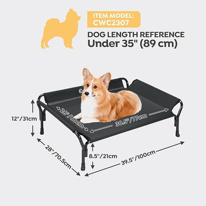 Veehoo Cooling Elevated Dog Bed, Raised Pet Cot with Guardrail &amp; Slope Headrest, Durable Breathable Teslin Mesh, Non-Slip Feet, Washable Dog Couch Bed for Indoor &amp; Outdoor, Medium 39.5" x 28", Black