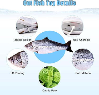 TOOGE 2 Pack 9" Floppy Fish Cat Toys with SilverVine and Catnip for Indoor Cats Interactive Flopping Fish Cat Kicker Catnip Toys for Cats Puppy Small Dogs (Salmon + Rainbow Trout)