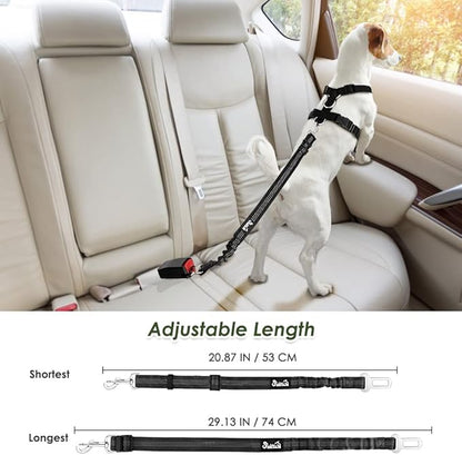 SlowTon Dog Seat Belt Harness for Car, Dog Car Harness Adjustable Mesh Breathable &amp; Dog Seatbelt Safety Tether with Elastic Bungee for Small Medium Large Pets(Black, Single Clip, L)