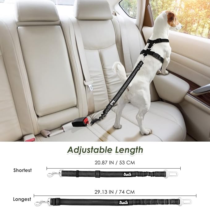 SlowTon Dog Seat Belt Harness for Car, Dog Car Harness Adjustable Mesh Breathable &amp; Dog Seatbelt Safety Tether with Elastic Bungee for Small Medium Large Pets(Black, Single Clip, XXS)
