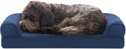 Furhaven Cooling Gel Dog Bed for Medium/Small Dogs w/ Removable Bolsters &amp; Washable Cover, For Dogs Up to 35 lbs - Quilted Sofa - Navy (Blue), Medium