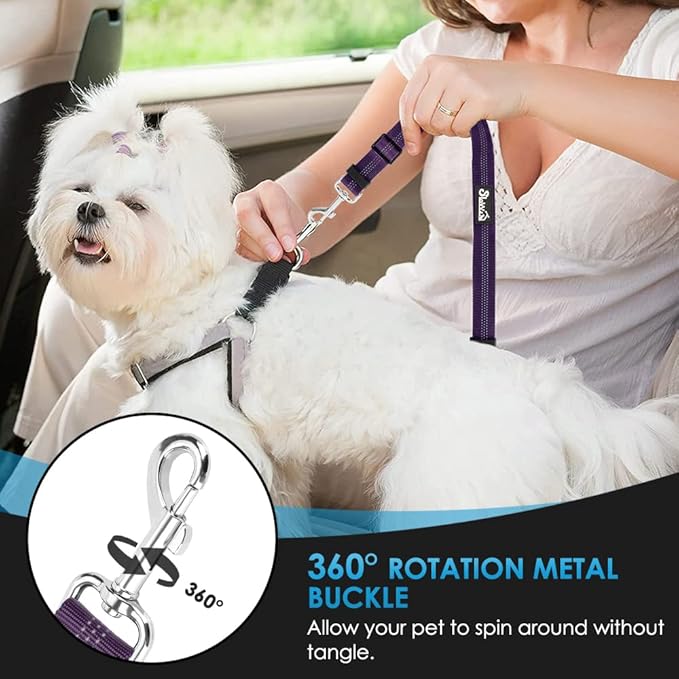 Lukovee Dog Seat Belt for Car, Adjustable Dog Car Harness for Large Medium Small Dogs, Soft Padded &amp; Breathable Mesh Dog Seatbelt with Car Vehicle Connector Strap (Purple,XXX-Small)