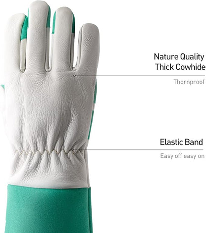 HANDLANDY Long Gardening Gloves for Men &amp; Women, Thorn Proof Rose Pruning Gloves Leather Gauntlets Garden Glove Yard Work Glove (XS, Green)