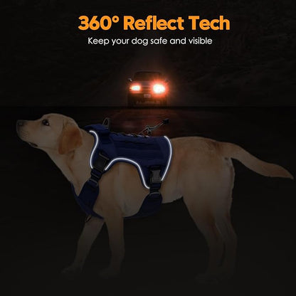 Heavy-Duty Tactical Dog Harness for Large Dogs, No Pull Adjustable Reflective Pet Vest with Molle System, K9 Military-Grade Control for Service Training, Outdoor &amp; 10+ Breeds, Dazzling Blue, X-Large