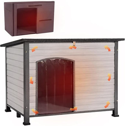 Aivituvin Dog House Outdoor with Insulated Liner, Weatherproof Dog House for Winter, Suitable for Small &amp; Medium &amp; Large Dogs with Unique All-Around Iron Frame(Off-White)