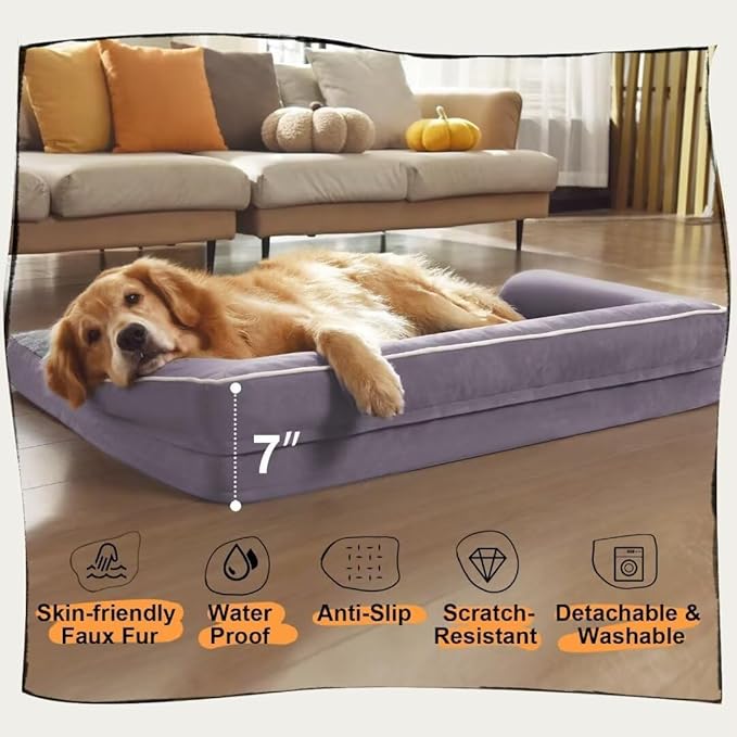 Dog Bed Medium Size Dog-Orthopedic Waterproof Bed for Dogs,Foam Couch Sofa with Washable Removable Cover &amp; Non-Slip Bottom-Purple